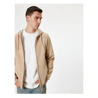 Koton Pocket Detailed Raised Zippered Cotton Basic Hooded Sweatshirt