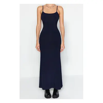 Trendyol Navy Blue Fitted Strappy Flexible Maxi Knitted Pencil Dress