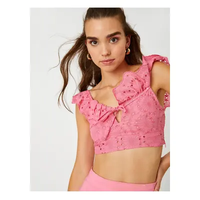 Koton Ruffle Embroidery Crop Blouse