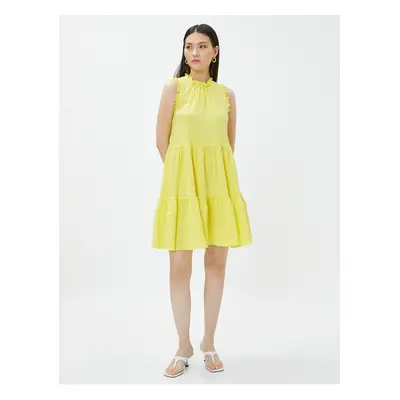 Koton Mini Ruffle Dress Sleeveless Crew Neck Layered