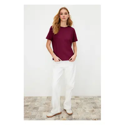 Trendyol Dark Cherry 100% Cotton Basic Crew Neck Knitted T-Shirt