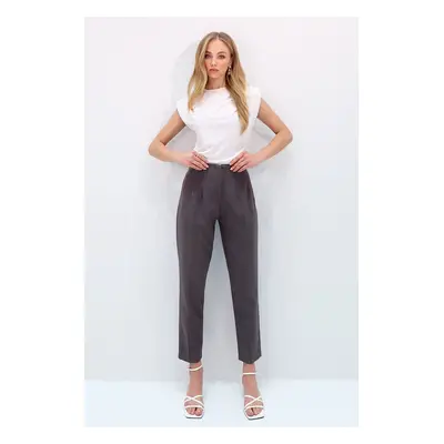 Trend Alaçatı Stili Women's Anthracite High Waist Carrot Trousers