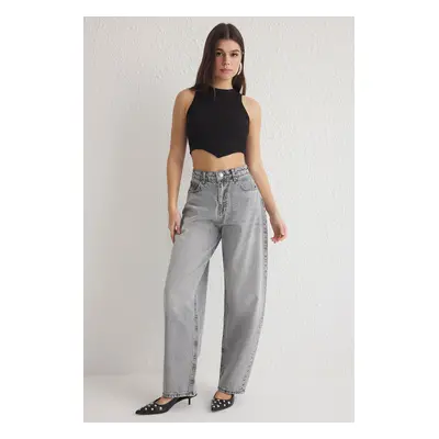 Trendyol Gray High Waist Skater Jeans