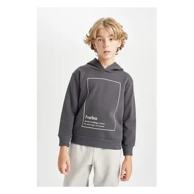 DEFACTO Boy Anthracite Hooded Printed Thick Sweatshirt