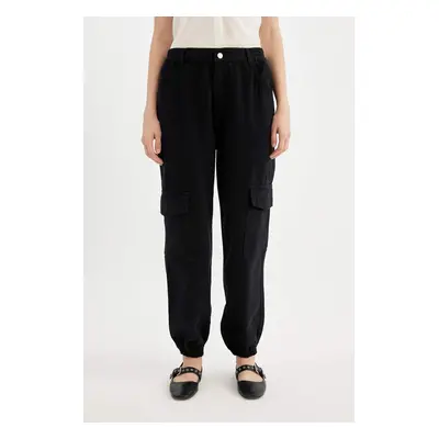 DEFACTO Cool Gabardine Jogger Pants Basic Plain Regular Waist Cargo Pocket