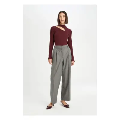 DEFACTO Classic Trousers Wide Leg Pocket High Waist Pleated Straight Leg