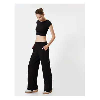 Koton Wide Leg Sweatpants, Elastic Waist, Pocket, Comfortable Fit