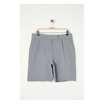 Trendyol Curve Grey Pleat Detail Plus Size Knitted Shorts & Bermudas