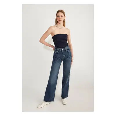 Trendyol Dark Blue High Waist Wide Leg Jeans