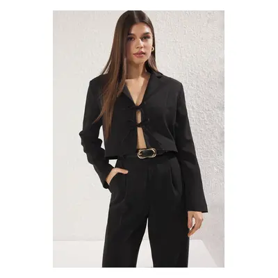 Trendyol Black Tie Detail Lined Crop Blazer Jacket