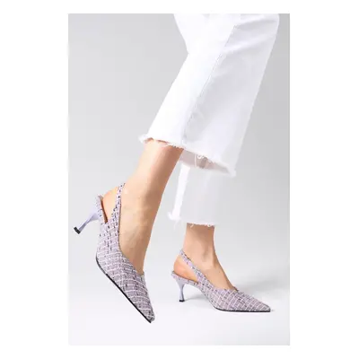 Mio Gusto Lilac Color Tweed Fabric Women's Heeled Shoes