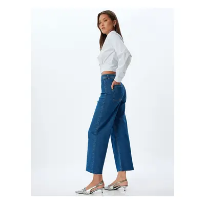 Koton Crop Jeans Regular Waist Buttoned Pocket - Culotte Jeans