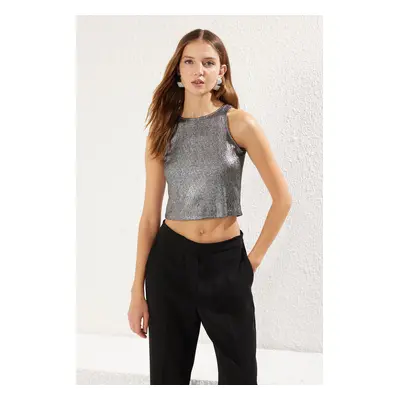 Trendyol Silver Shiny Glitter Knitted Bustier