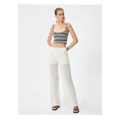 Koton Openwork Crochet Flared Leg Trousers