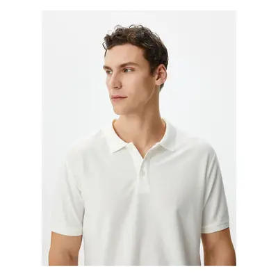 Koton Collared T-Shirt Slim Fit Button Detailed Short Sleeve