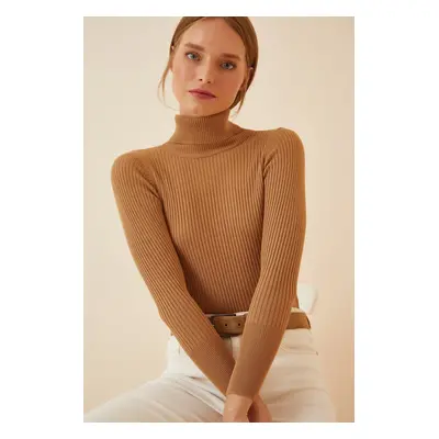 Happiness İstanbul Women's Biscuit Neck Ribbed Lycra Sweater