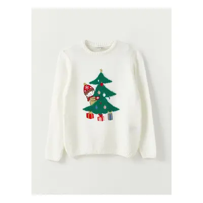 LC Waikiki Girls' Crew Neck Christmas Themed Long Sleeve Knitwear Sweater