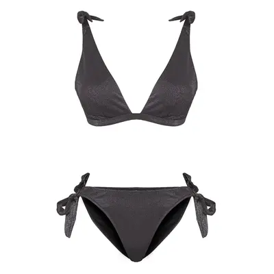 Trendyol Black*001 Plain Triangle Tie Normal Waist Bikini Set