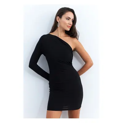 Cool & Sexy Women's Black Double Breasted Single Sleeve Mini New Year's Dress