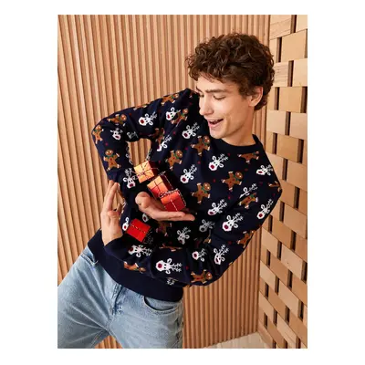 LC Waikiki Men's Crew Neck Long Sleeve Christmas Theme Knitwear Sweater