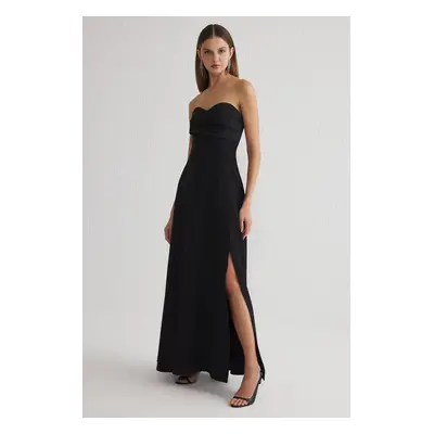 Trendyol Black A-Line Strapless Woven Long Elegant Evening Dress