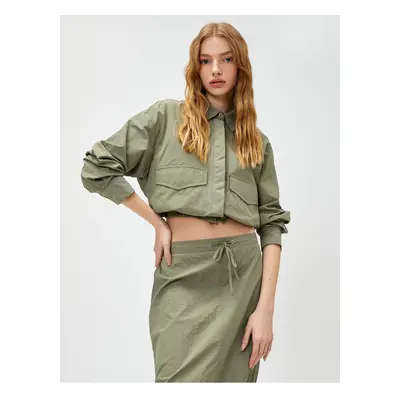 Koton Crop Shirt Long Sleeve Pocket Detailed Buttoned Elastic Waist