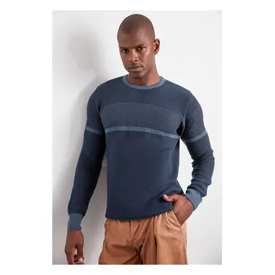 Trendyol Indigo Slim Slim Fit Crew Neck Color Block Knitwear Sweater