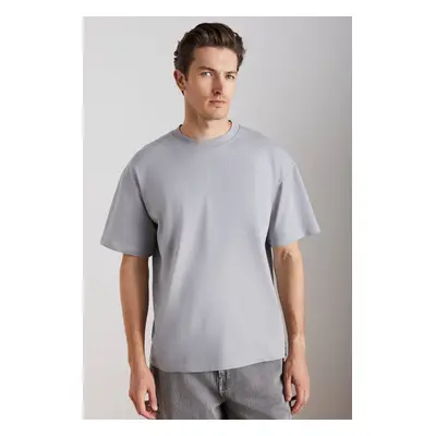 GRIMELANGE Jett Men's Oversize Fit 100% Organic Cotton Thick Textured Crew Neck Gray T-shirt