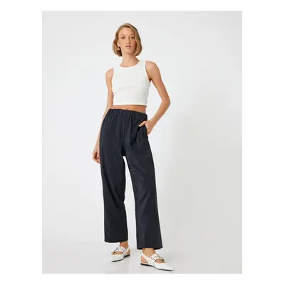 Koton Wide Leg Trousers with Pockets Elastic Waist