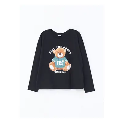 LC Waikiki Crew Neck Printed Long Sleeve Girls' T-Shirt