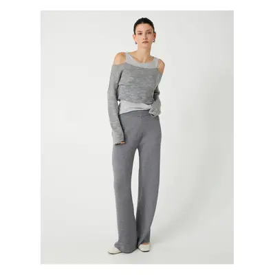 Koton Standard Waist Straight Wide Leg Knitwear Trousers