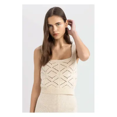 DEFACTO Crop Square Neck Crochet Knitted Tank Top