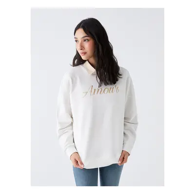 LC Waikiki Crew Neck Embroidered Long Sleeve Oversize Women's Sweatshirt