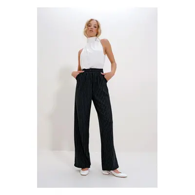 Trend Alaçatı Stili Women's Black Double Pocket Striped Palazzo Pants