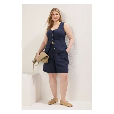 Trendyol Curve Navy Blue Woven Plus Size Bottom-Top Suit