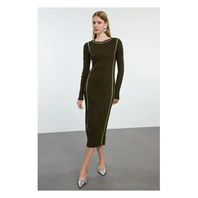 Trendyol Khaki Midi Knitwear Color Block Dress