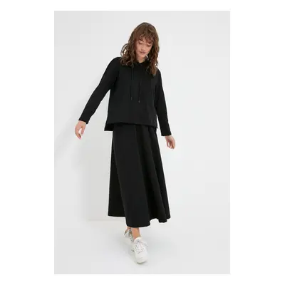 Trendyol Black Hooded Sweatshirt-Skirt Knitted Suit