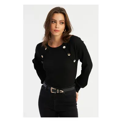 Cool & Sexy Women's Black Button Accessory Camisole Blouse