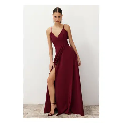 Trendyol Claret Red Slit Detail Woven Long Elegant Evening Dress