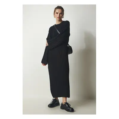 Happiness İstanbul Women's Black Knit Detailed Thick Oversize Knitwear Dress