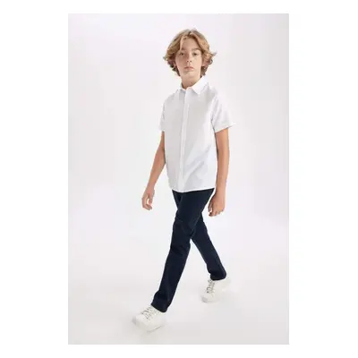 DEFACTO Boy's Straight Leg Elastic Waist Pocket Navy Blue Gabardine School Trousers