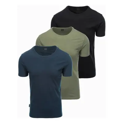 Ombre BASIC men's cotton t-shirt set with round neckline - black/green/khaki