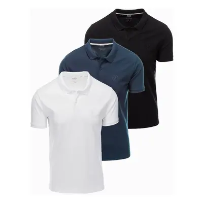 Ombre BASIC men's cotton polo t-shirt set - black/green/white