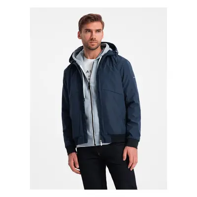 Ombre Men's lightweight jacket with hood and mesh lining - navy blue