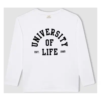 DEFACTO Boy's Crew Neck Printed Long Sleeve T-Shirt