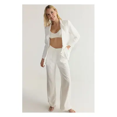 Trendyol White Linen Look Lined Blazer Jacket