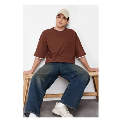 Trendyol Brown Oversize Pocket Detailed 100% Cotton T-Shirt