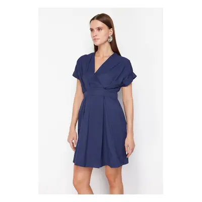 Trendyol Navy Blue Double Breasted Collar A-line Mini Woven Dress with Waist Opening