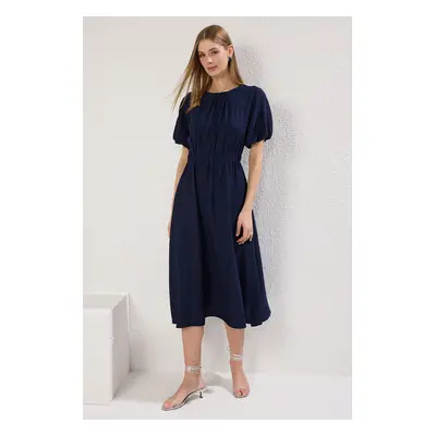 Trendyol Navy Blue Plain A Cut Midi Woven Dress