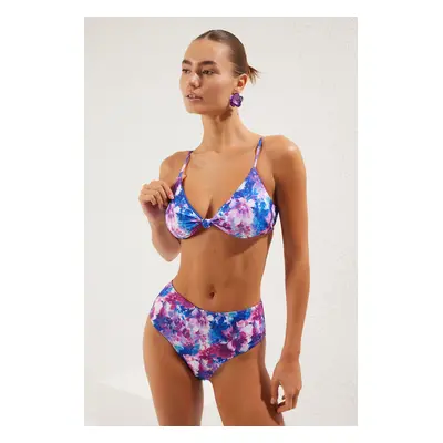 Trendyol Floral Print Triangle High Waist Regular Bikini Set